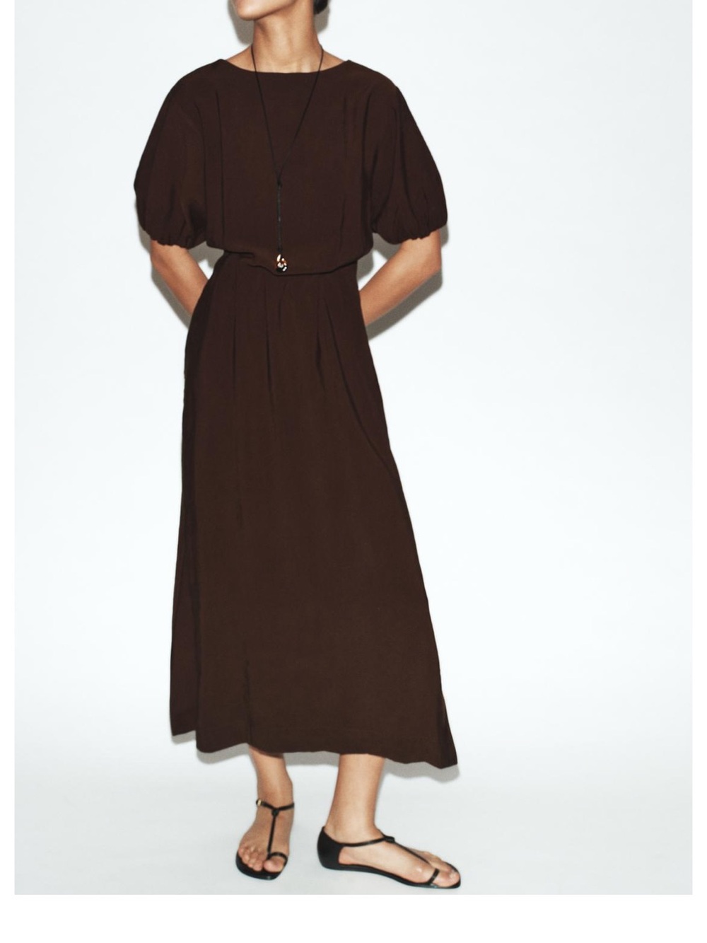 Zara Women's Brown Puff-Sleeve Maxi Dress